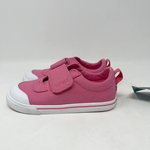 Toms Doheny Toddler Girls 9 Bubblegum Pink Canvas 2 Strap Easy On Sneakers - Picture 4 of 9